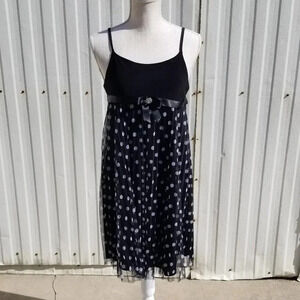 Bonnie Jean Girls Size 16 Black White Large Polka Dots Spaghetti Strap Dress